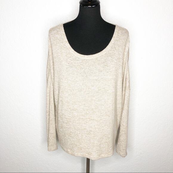 Garnet Hill tan cream marled scoop neck sweater size XL - Picture 1 of 15
